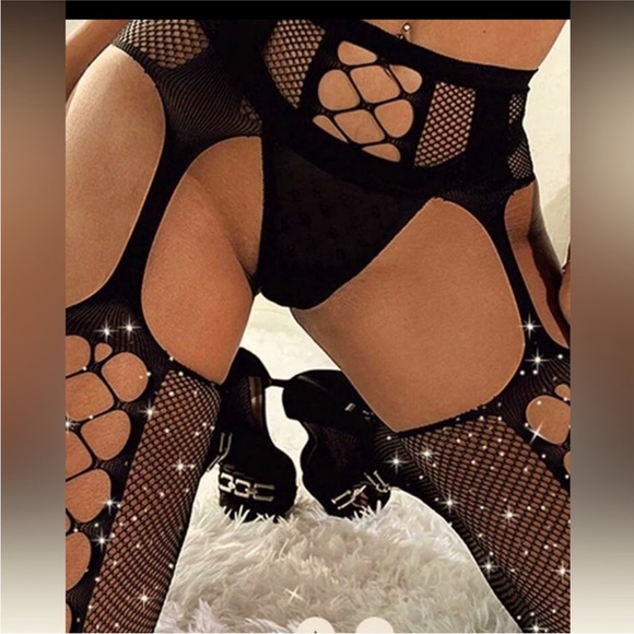 Sparkling Rhinestone Fishnet Garter Tights NEW 🏷️ - Picture 2 of 4